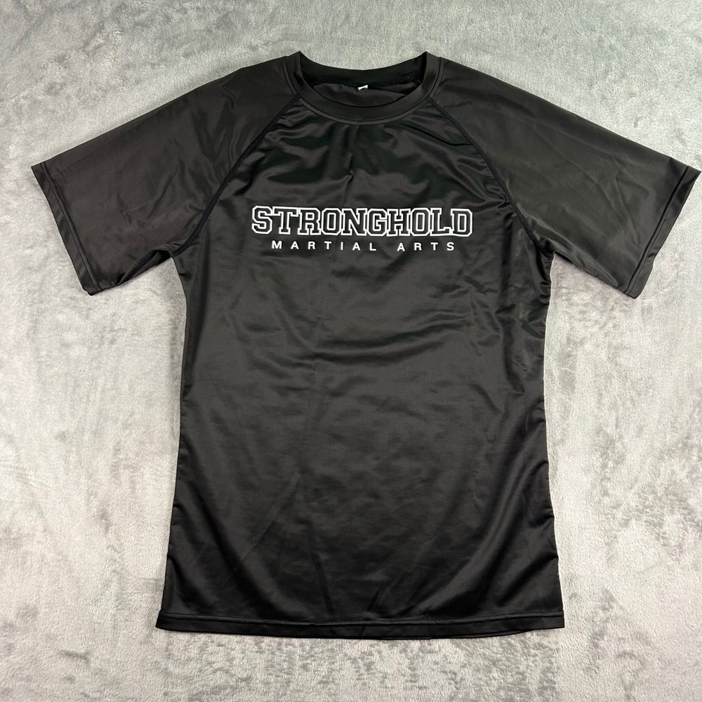 Stronghold Martial Arts Rash Guard Mens Large Black Short Sleeve Jiu Jitsu MMA